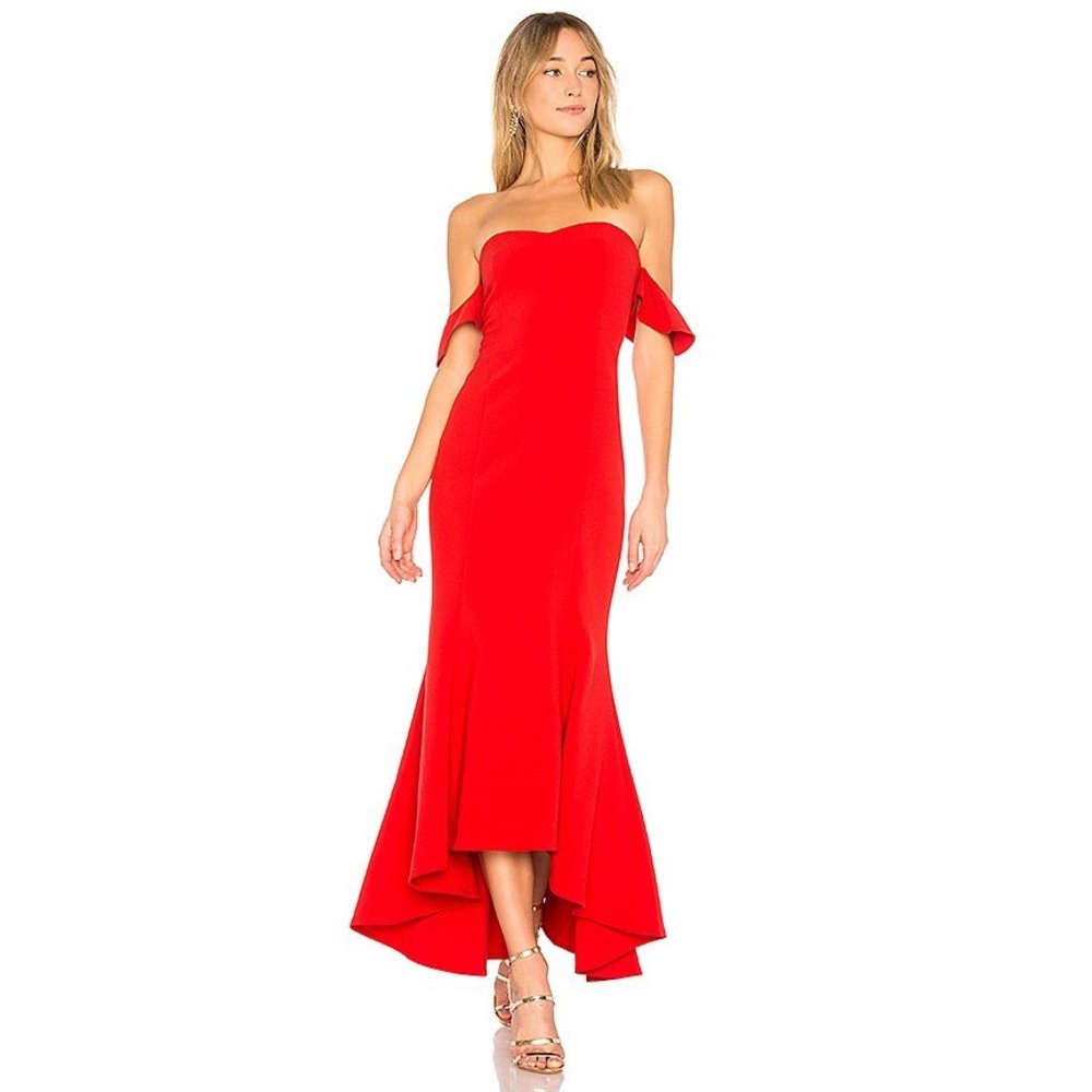 Likely Sunset Gown Off-the-shoulder Sweetheart High Low Mermaid Dress Size 6 Red